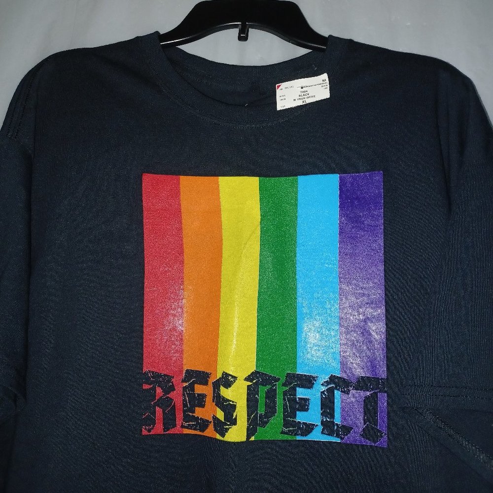 PUBLIC DISTRICT RESPECT PRIDE TEE SHIRT 100% COTTON BLACK MULTI COLOR SIZE XL